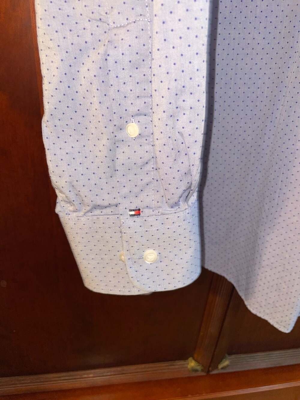 Tommy Hilfiger Men's XL Long Sleeve Button Down Dress Shirt Blue Polka Dot Patte - Picture 4 of 7